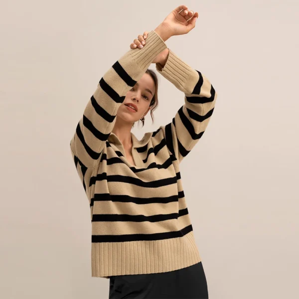 Women's Old Money Striped Polo Sweater - Image 3
