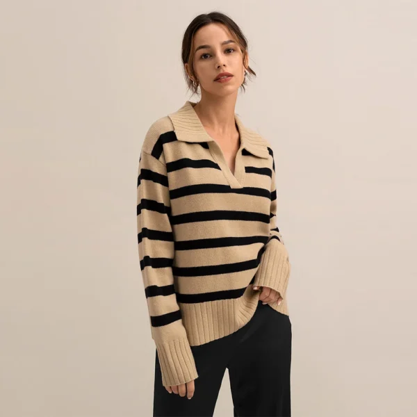 Women's Old Money Striped Polo Sweater