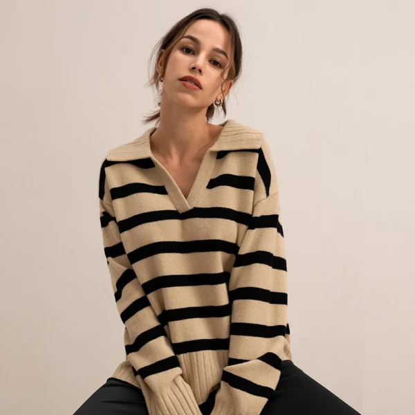 Women's Old Money Striped Polo Sweater - Image 6